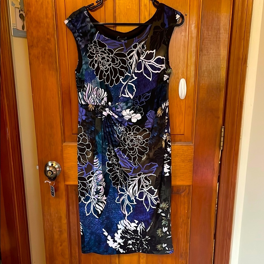 Connected Apparel Blue and White Sheath Midi Dress